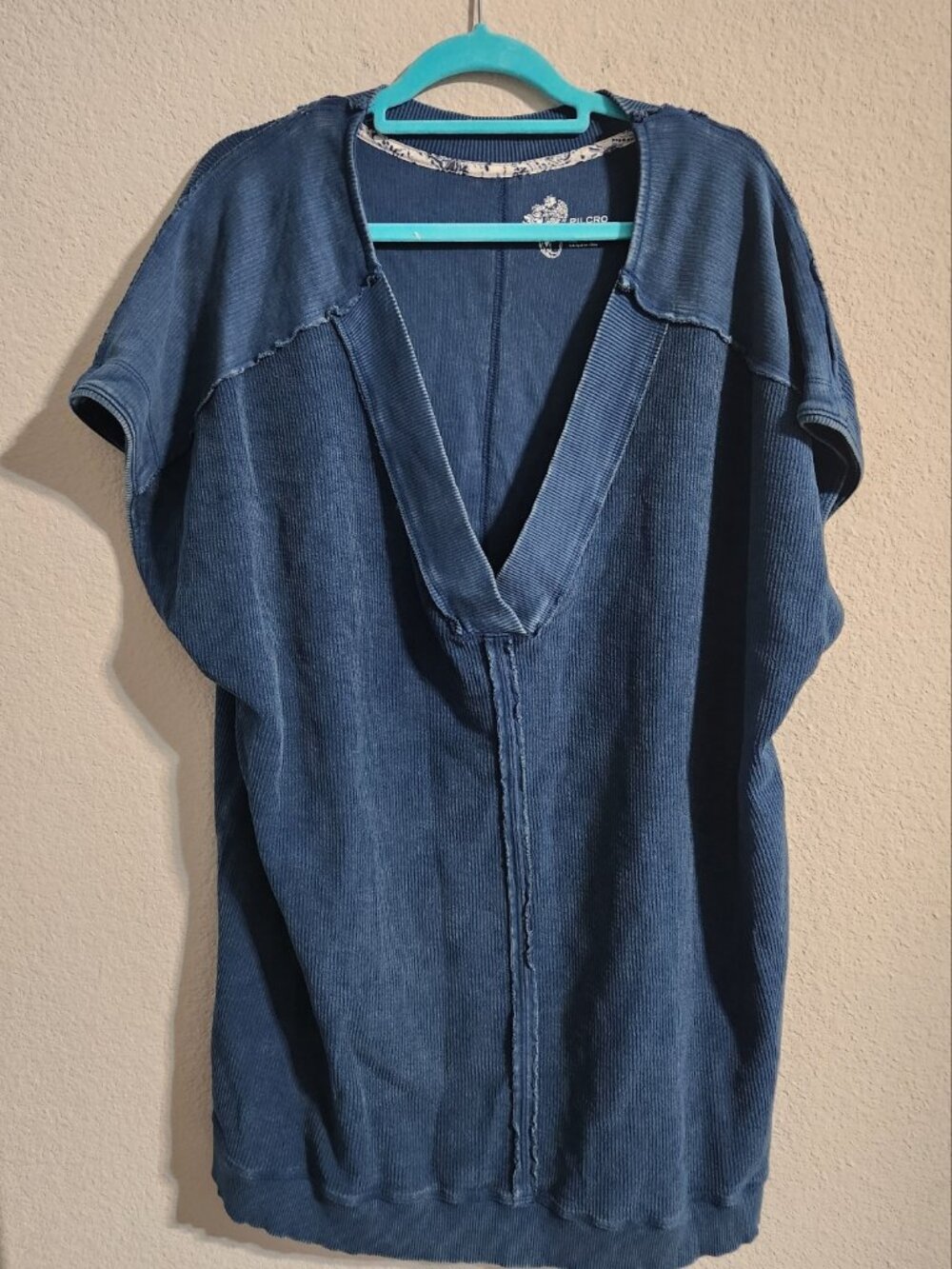 Pilcro Relaxed Indigo-washed Short Sleeve Ribbed Tunic Top size XL